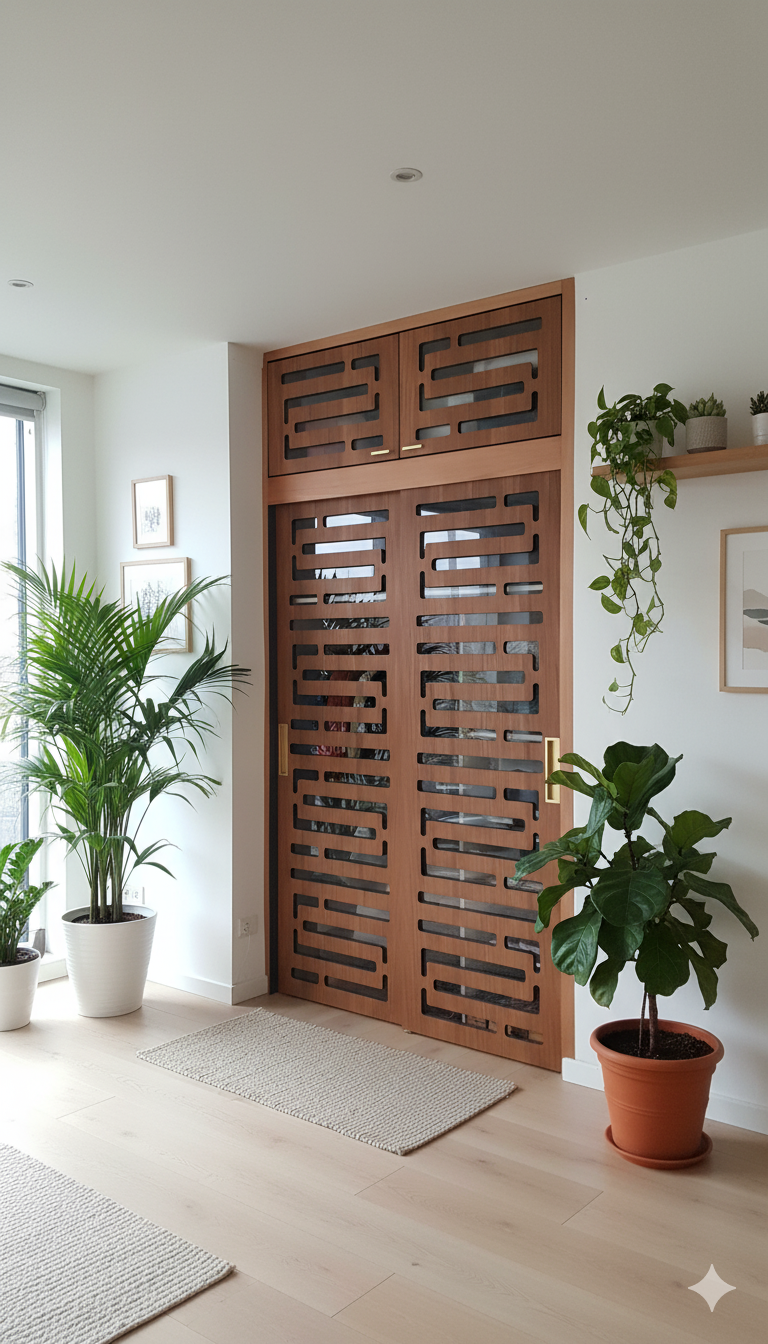 Agencement porte placard avec motifs ajourés